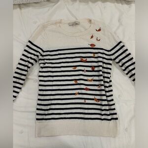 Loft Striped Fall Leaves Sweater Size M